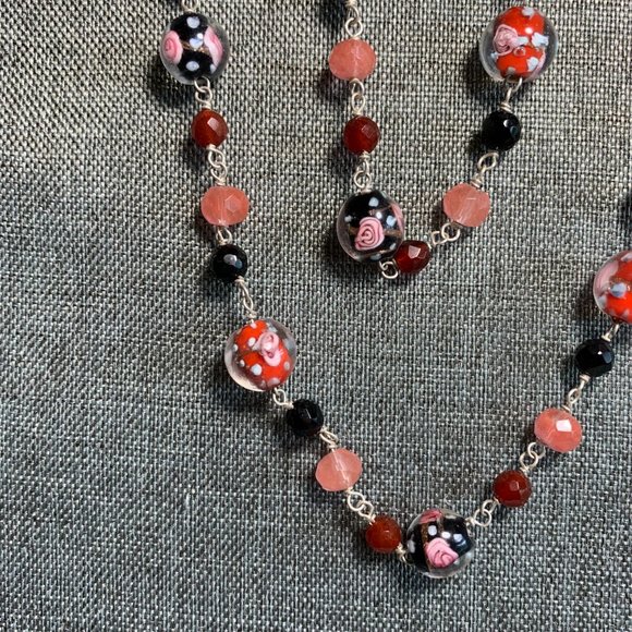 .925 Sterling Glass Bead Necklace & Bracelet Set. (304) - Picture 3 of 4